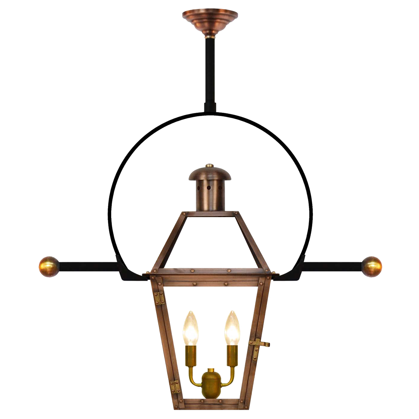 Georgetown 22" Classic Yoke Ladder Rest Ceiling Lantern in Antique Copper, Electric