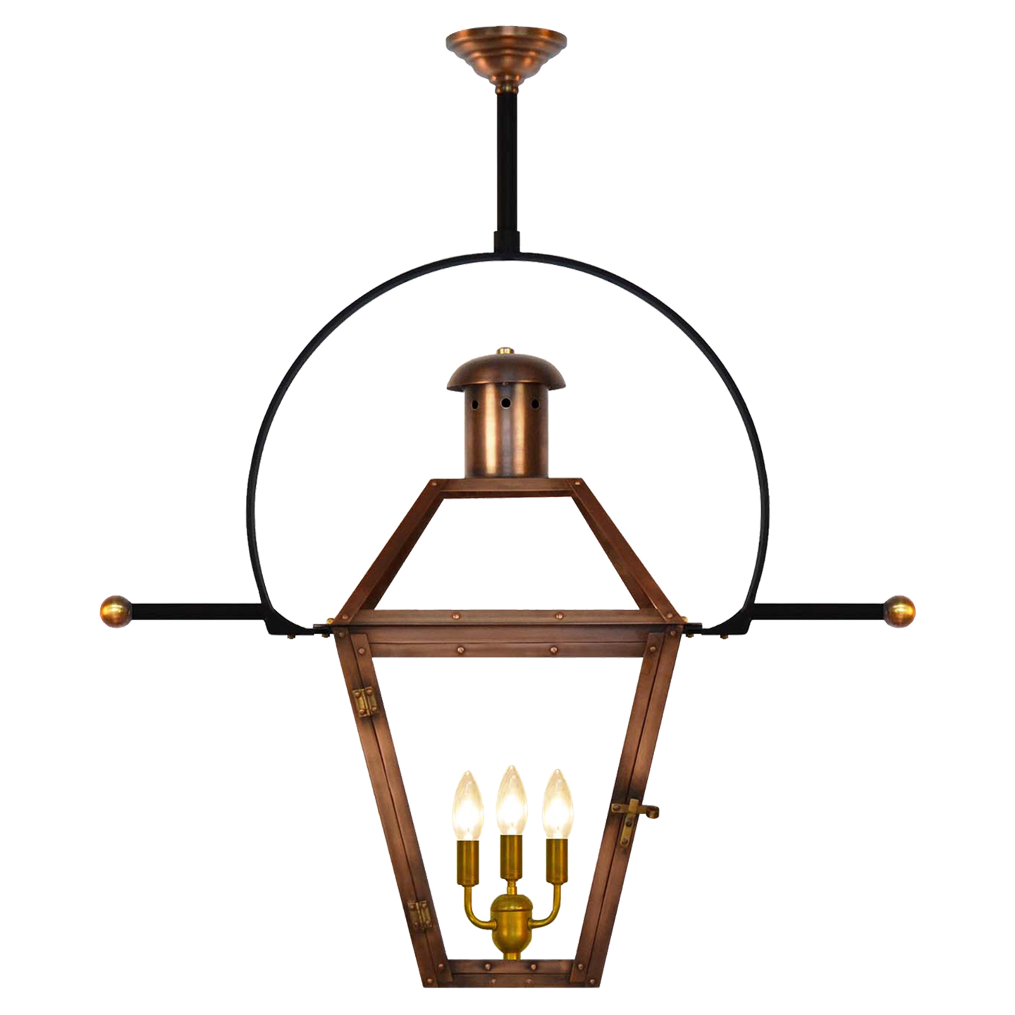 Georgetown 27" Classic Yoke Ladder Rest Ceiling Lantern in Antique Copper, Electric