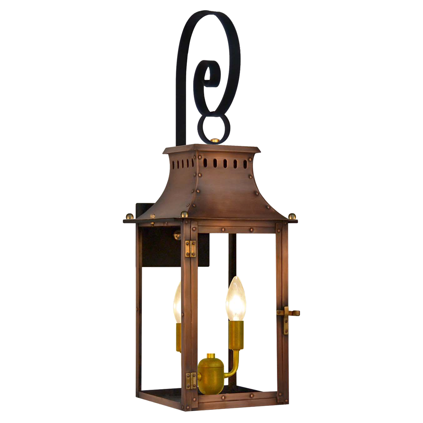 Market Street 16" Top Scroll Wall Lantern in Antique Copper, Electric