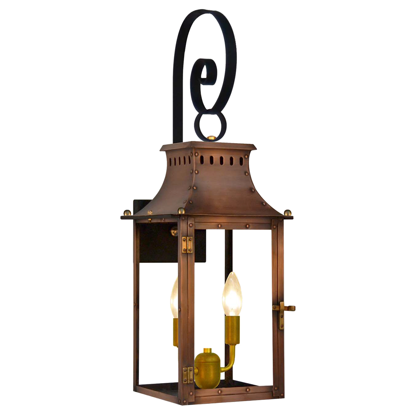 Market Street 21" Top Scroll Wall Lantern in Antique Copper, Electric