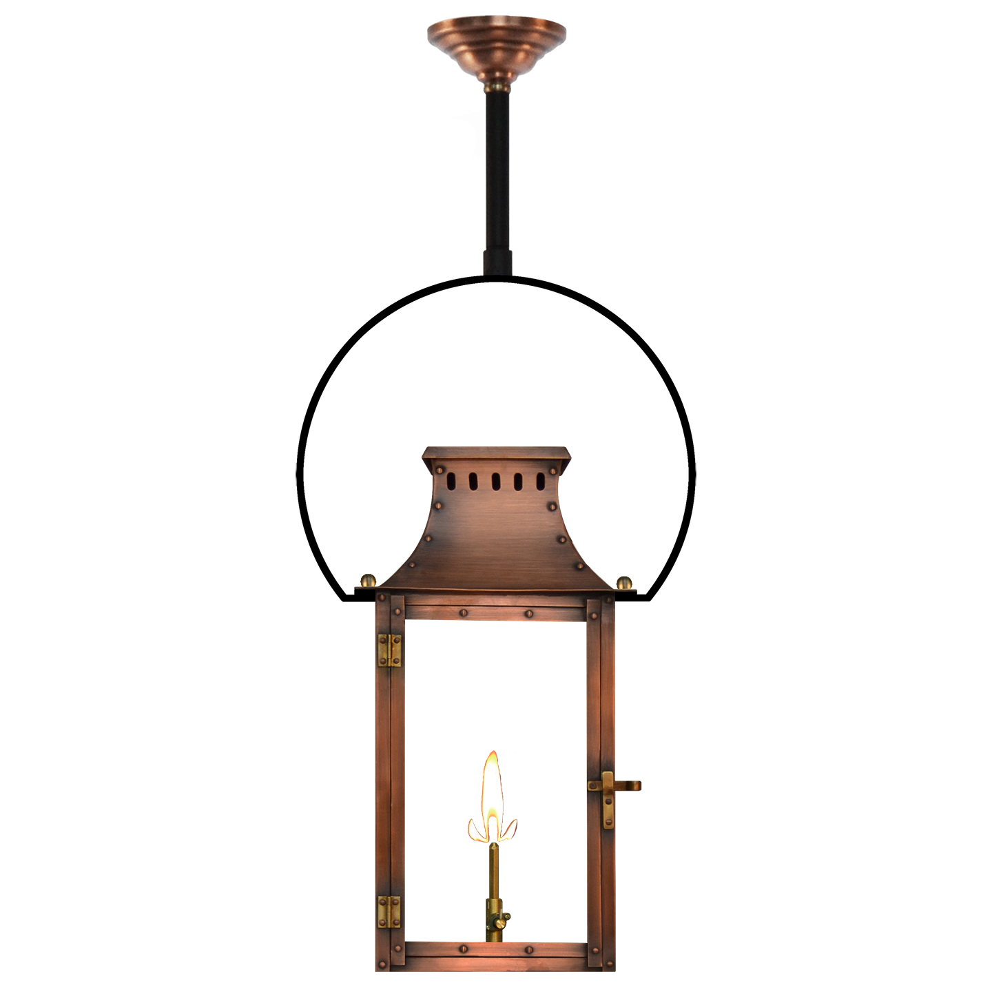 Market Street 21" Yoke Ceiling Lantern in Antique Copper, Gas
