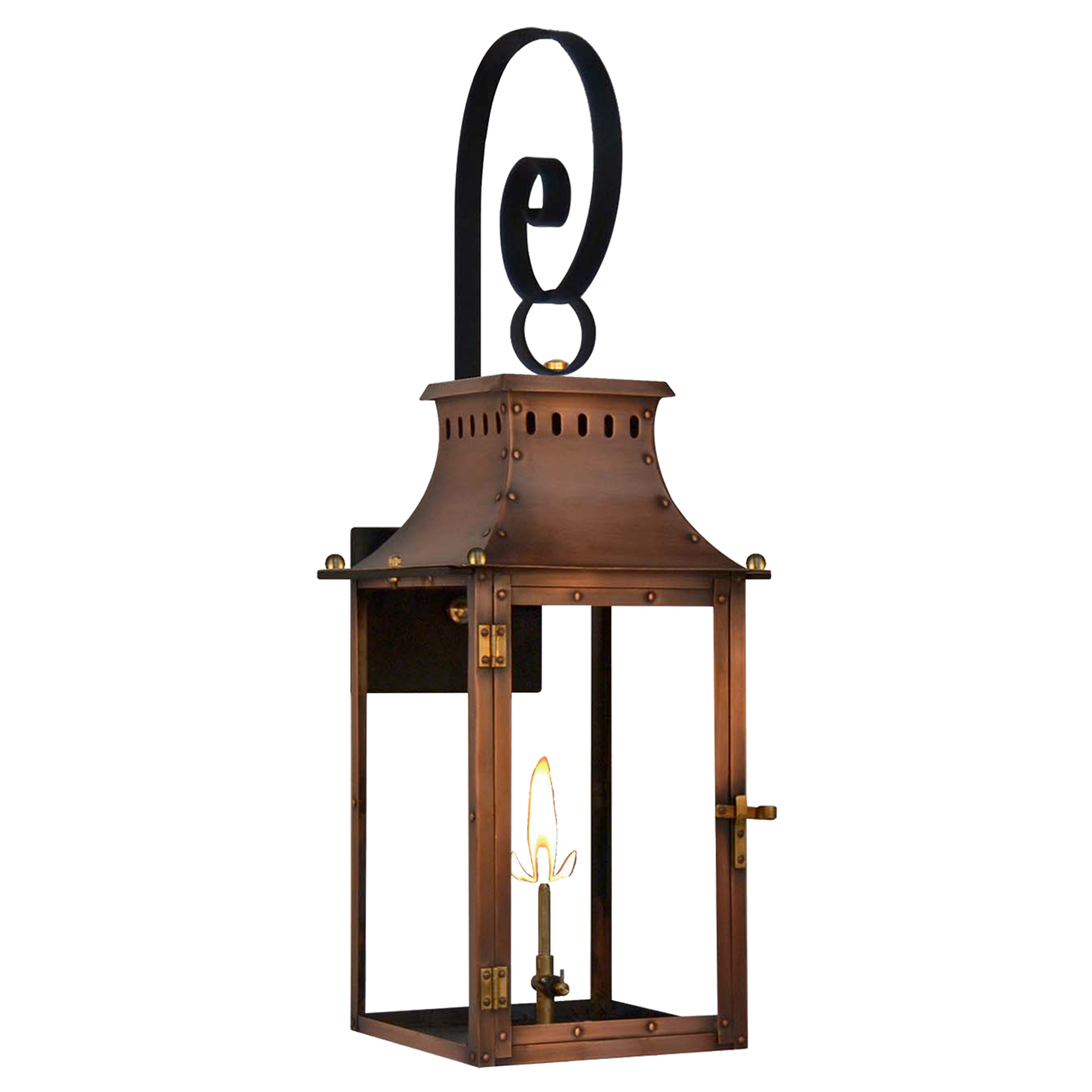 Market Street 21" Top Scroll Wall Lantern in Antique Copper, Gas, Propane Tip