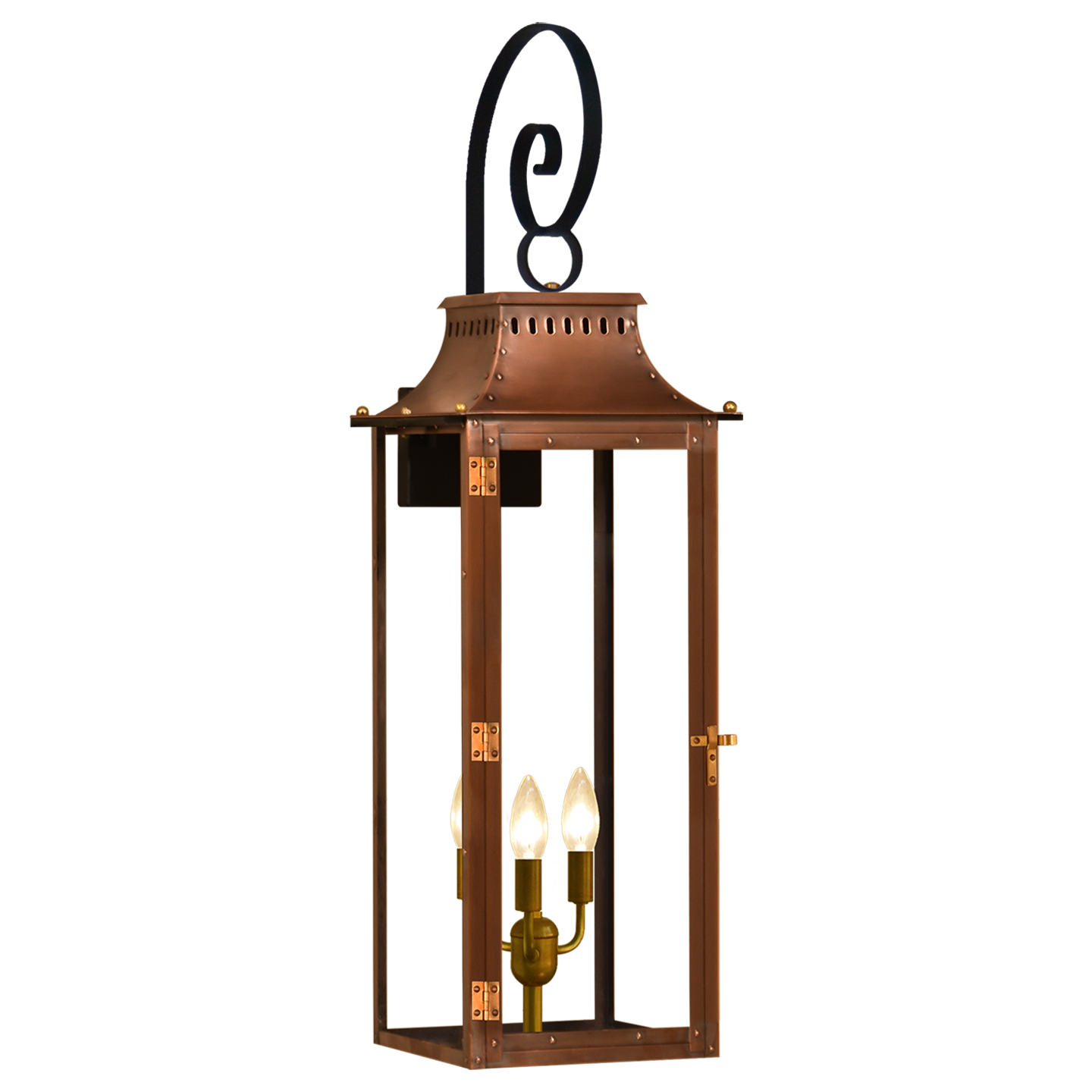 Market Street 30" Top Scroll Wall Lantern in Antique Copper, Electric