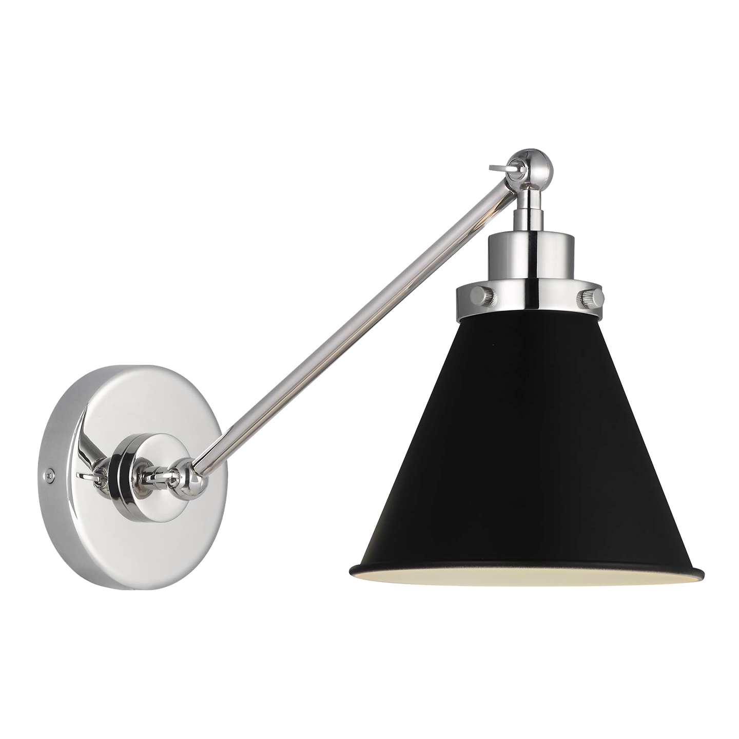 Wellfleet Single Arm Cone Task Sconce in Midnight Black and Polished Nickel with Matte Black