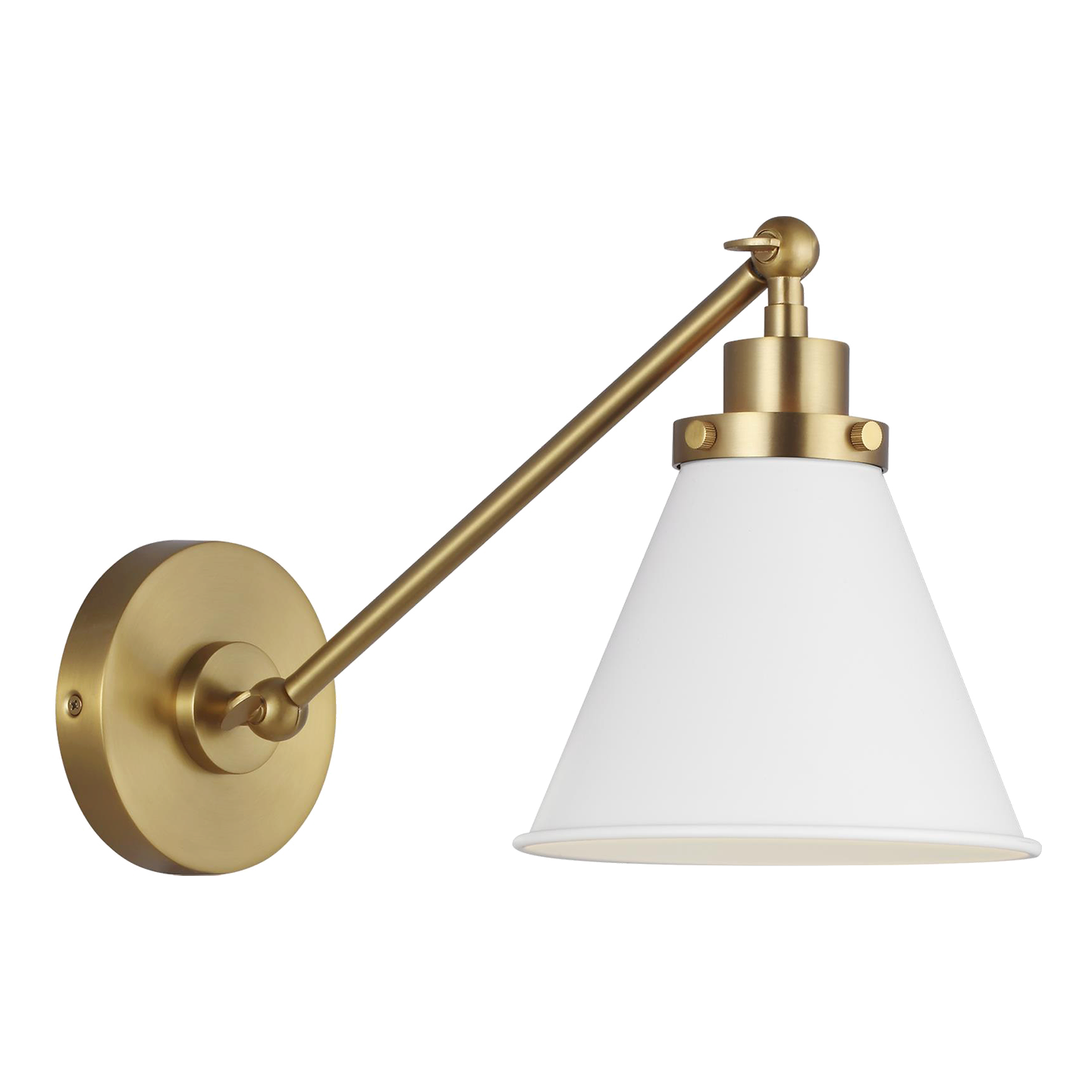 Wellfleet Single Arm Cone Task Sconce in Matte White and Burnished Brass with Matte White