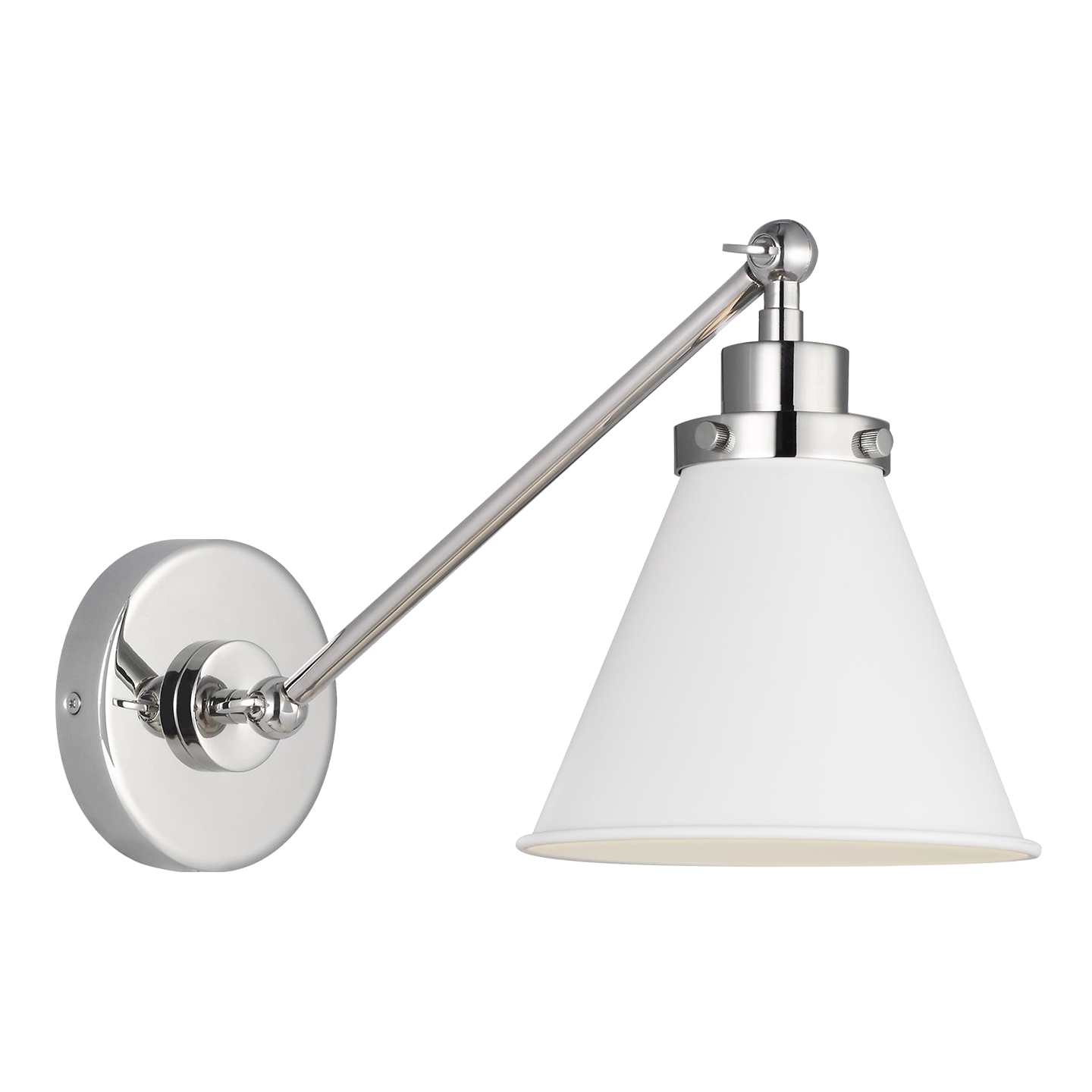 Wellfleet Single Arm Cone Task Sconce in Matte White and Polished Nickel with Matte White