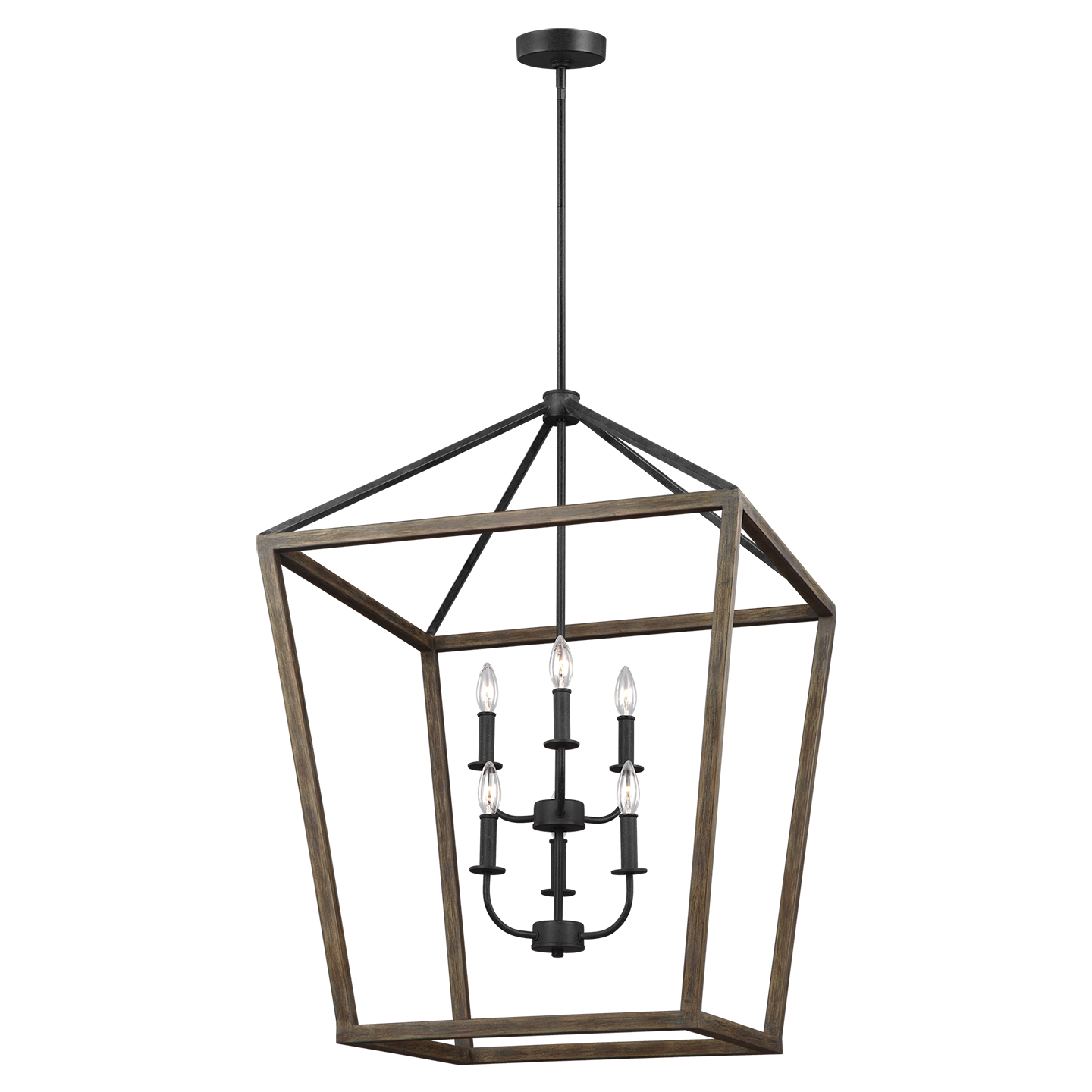 Gannet Large Chandelier Weathered Oak Wood / Antique Forged Iron