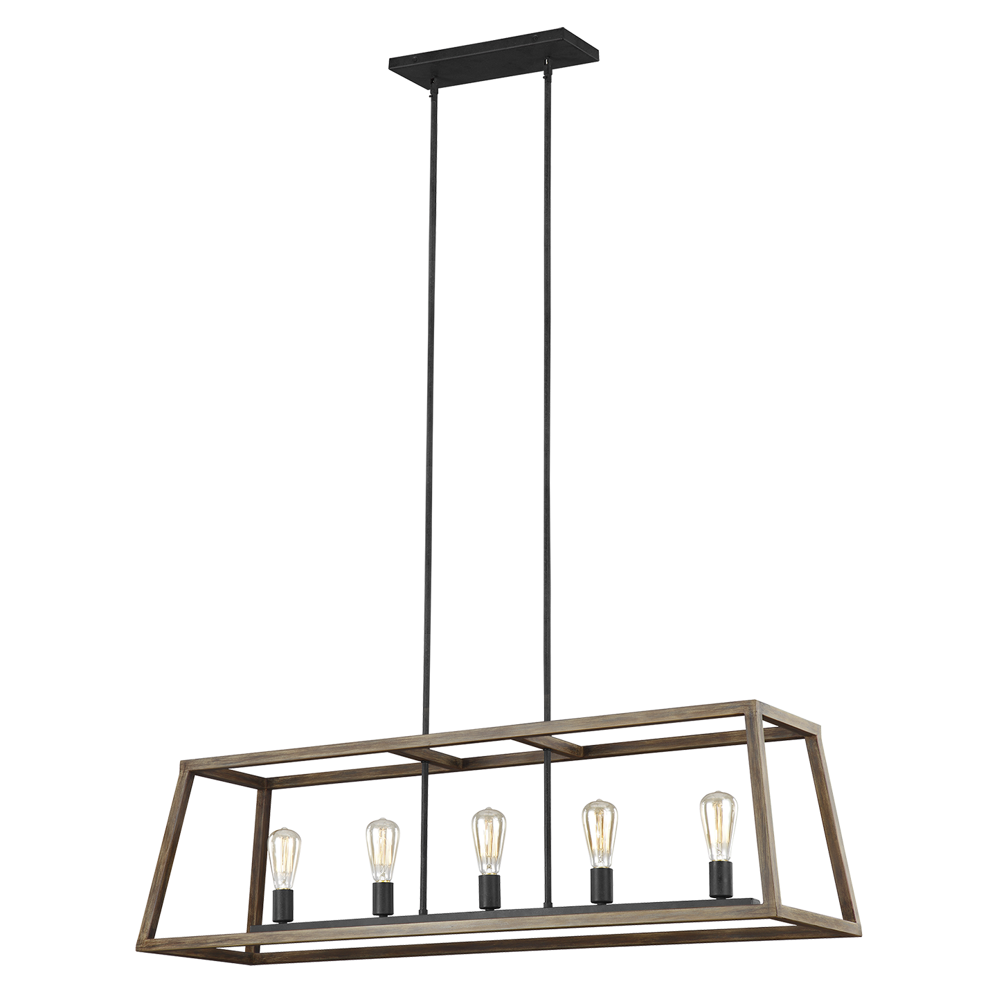 Gannet Linear Chandelier Weathered Oak Wood / Antique Forged Iron