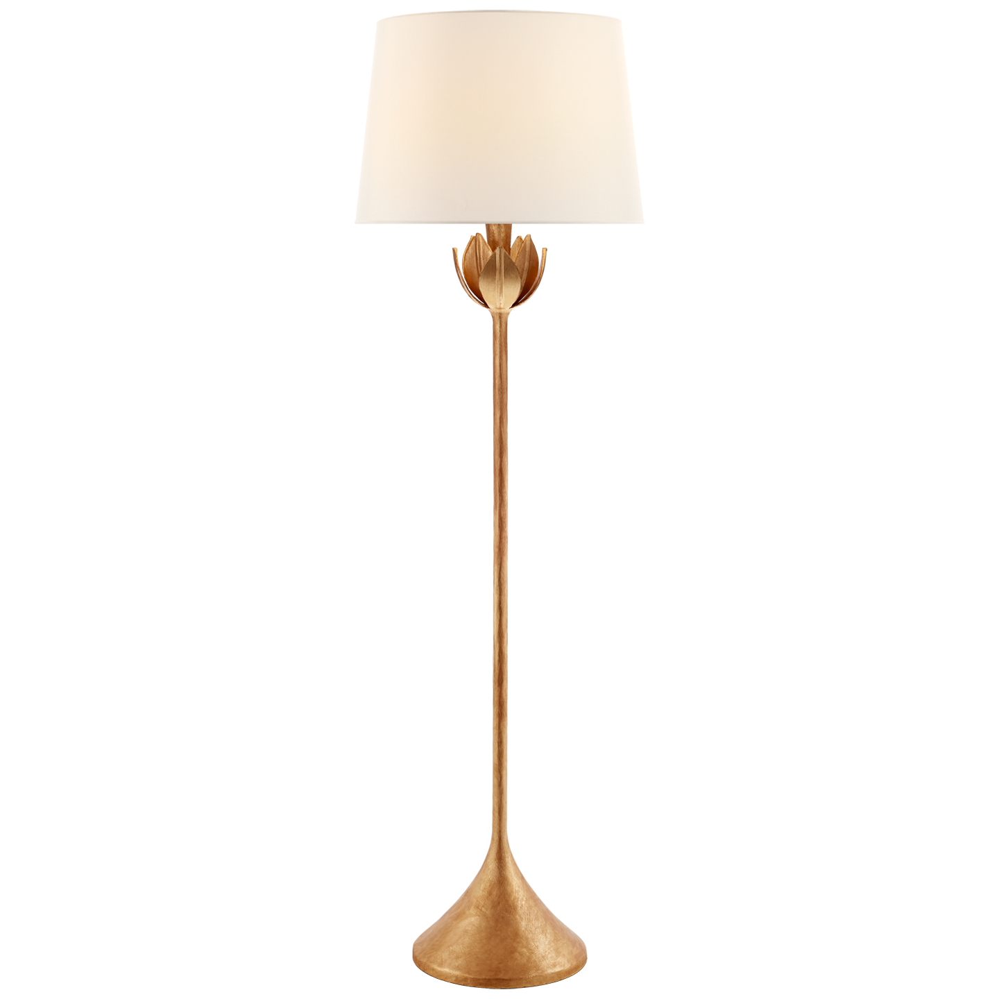 Alberto Large Floor Lamp in Antique Gold Leaf with Linen Shade