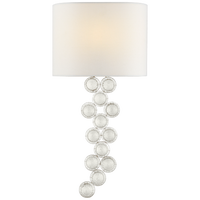 Milazzo Medium Right Sconce in Burnished Silver Leaf and Crystal with Linen Shade