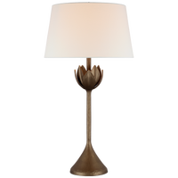 Alberto Large Table Lamp in Antique Bronze Leaf with Linen Shade