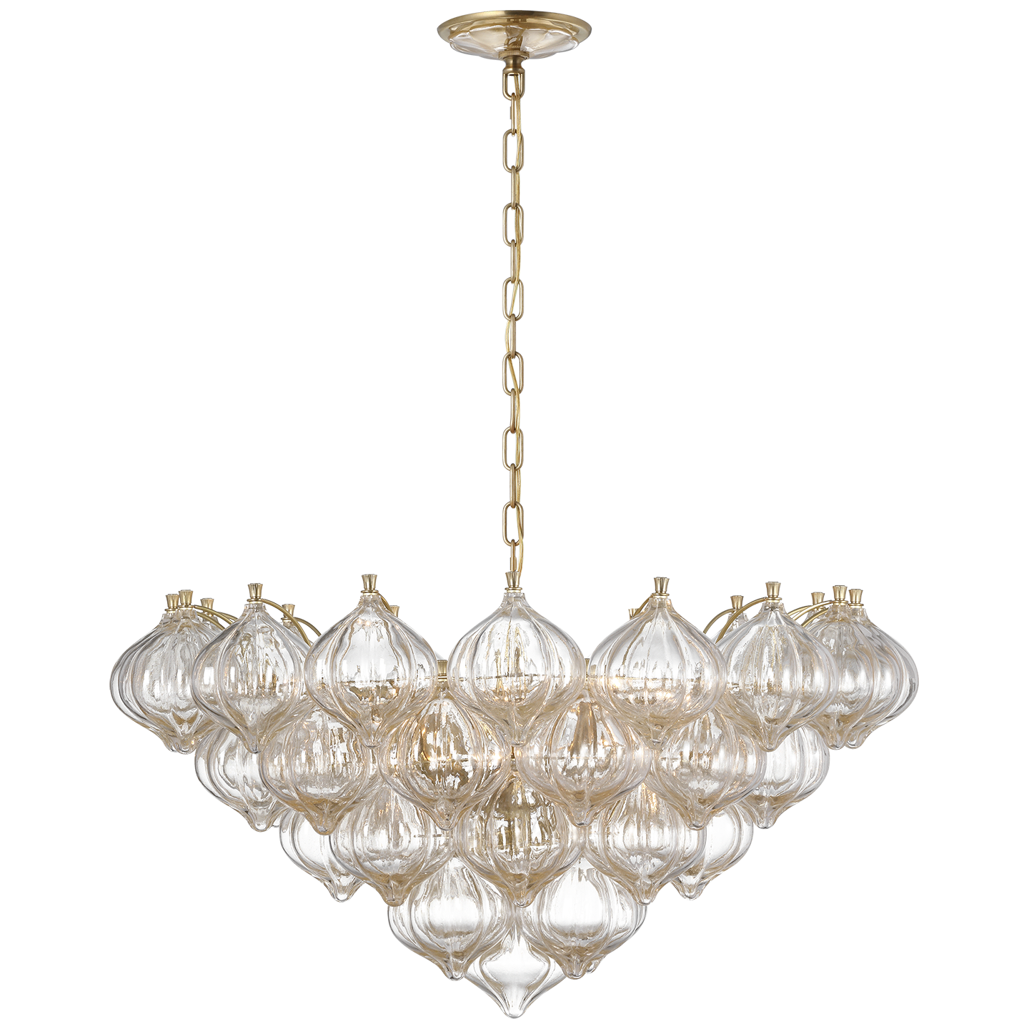 Caselli 36" Basket Chandelier in Hand-Rubbed Antique Brass with Gold Fleck Glass