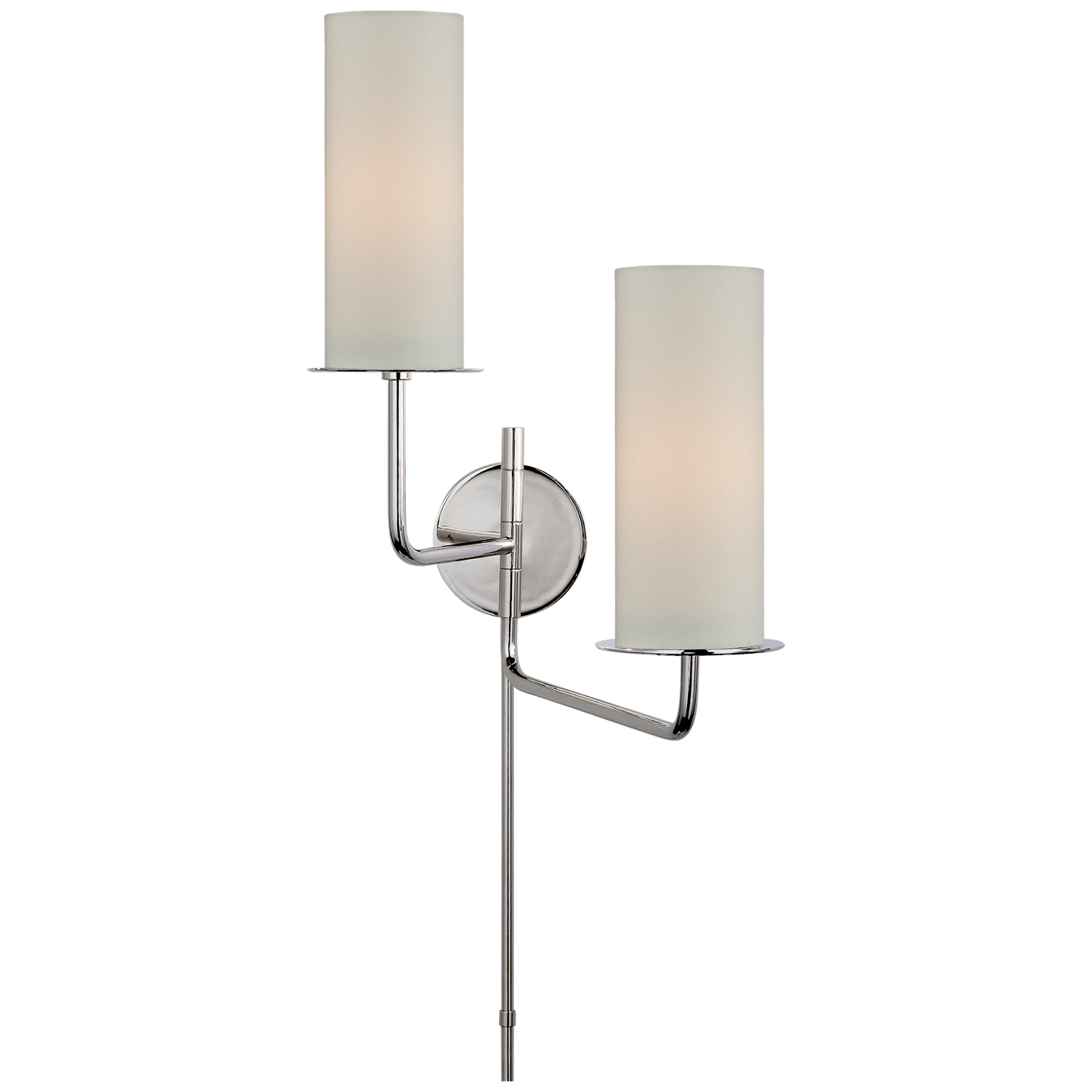 Larabee Double Swing Arm Sconce in Polished Nickel with Cream Linen Shades