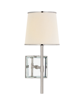 Bradford Medium Sconce in Polished Nickel and Mirror with Cream Linen Shade with Polished Nickel