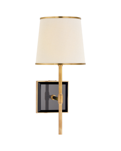 Bradford Medium Sconce in Soft Brass and Black with Cream Linen Shade with Soft Brass Trim