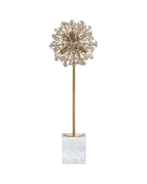 Dickinson Buffet Table Lamp in Soft Brass and White Marble with Clear Glass and Cream Pearls