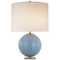 Elsie Table Lamp in Blue Painted Glass with Linen Shade