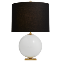 Elsie Table Lamp in Cream Reverse Painted Glass with Black Linen Shade
