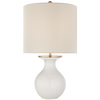 Albie Small Desk Lamp in New White with Cream Linen Shade