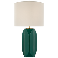Carmilla Medium Table Lamp in Emerald Crackle with Linen Shade