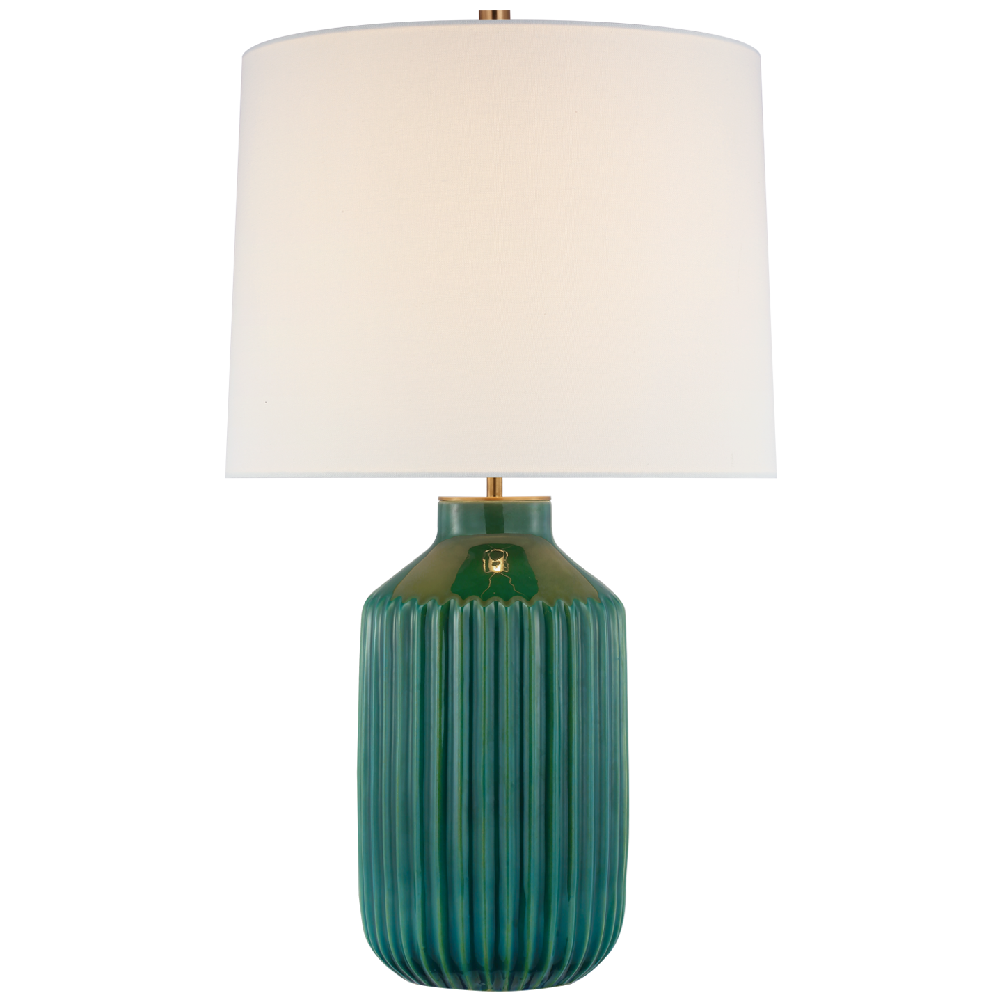 Braylen Medium Ribbed Table Lamp in Emerald Green Crackle with Linen Shade