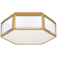 Bradford Small Hexagonal Flush Mount in Mirror and Soft Brass with Frosted Glass