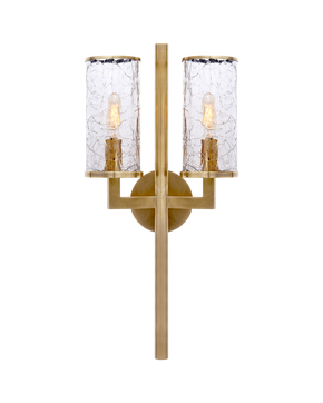 Liaison Double Sconce in Antique-Burnished Brass with Crackle Glass