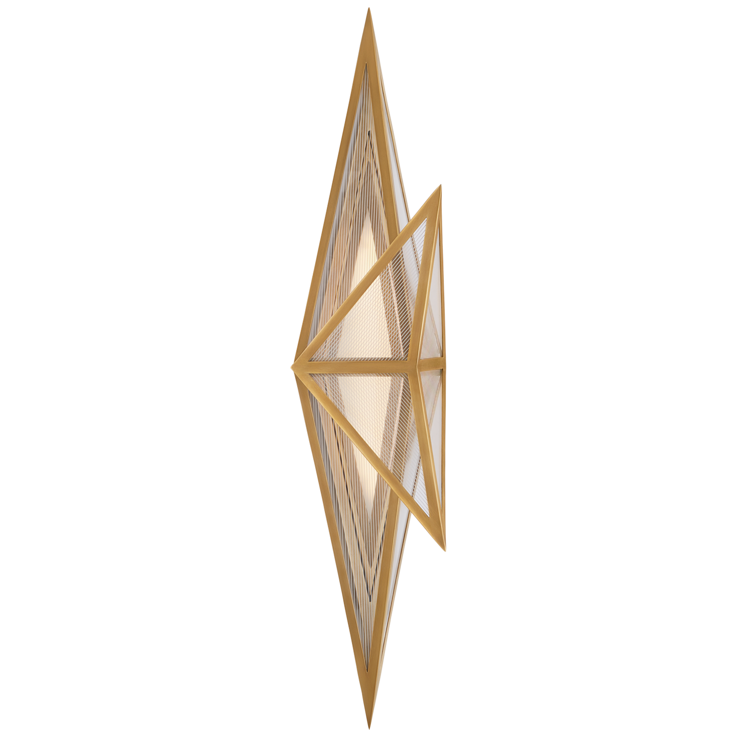 Ori Tall Sconce in Antique-Burnished Brass with Clear Lined Glass