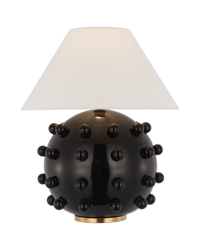 Linden Medium Orb Table Lamp in Black with Linen Shade