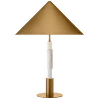 Mira Medium Stacked Table Lamp in Antique-Burnished Brass and White Marble with Brass Shade