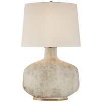 Beton Large Table Lamp in Antiqued White Ceramic with Linen Shade