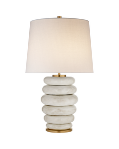 Phoebe Stacked Table Lamp in Antiqued White with Linen Shade