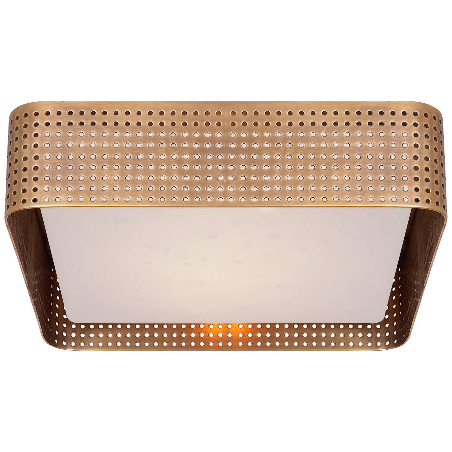 Precision Large Square Flush Mount in Antique-Burnished Brass with Clouded Glass