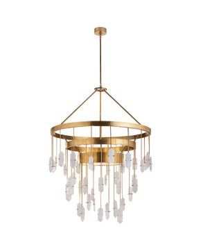 Halcyon Large Three Tier Chandelier in Antique-Burnished Brass with Quartz
