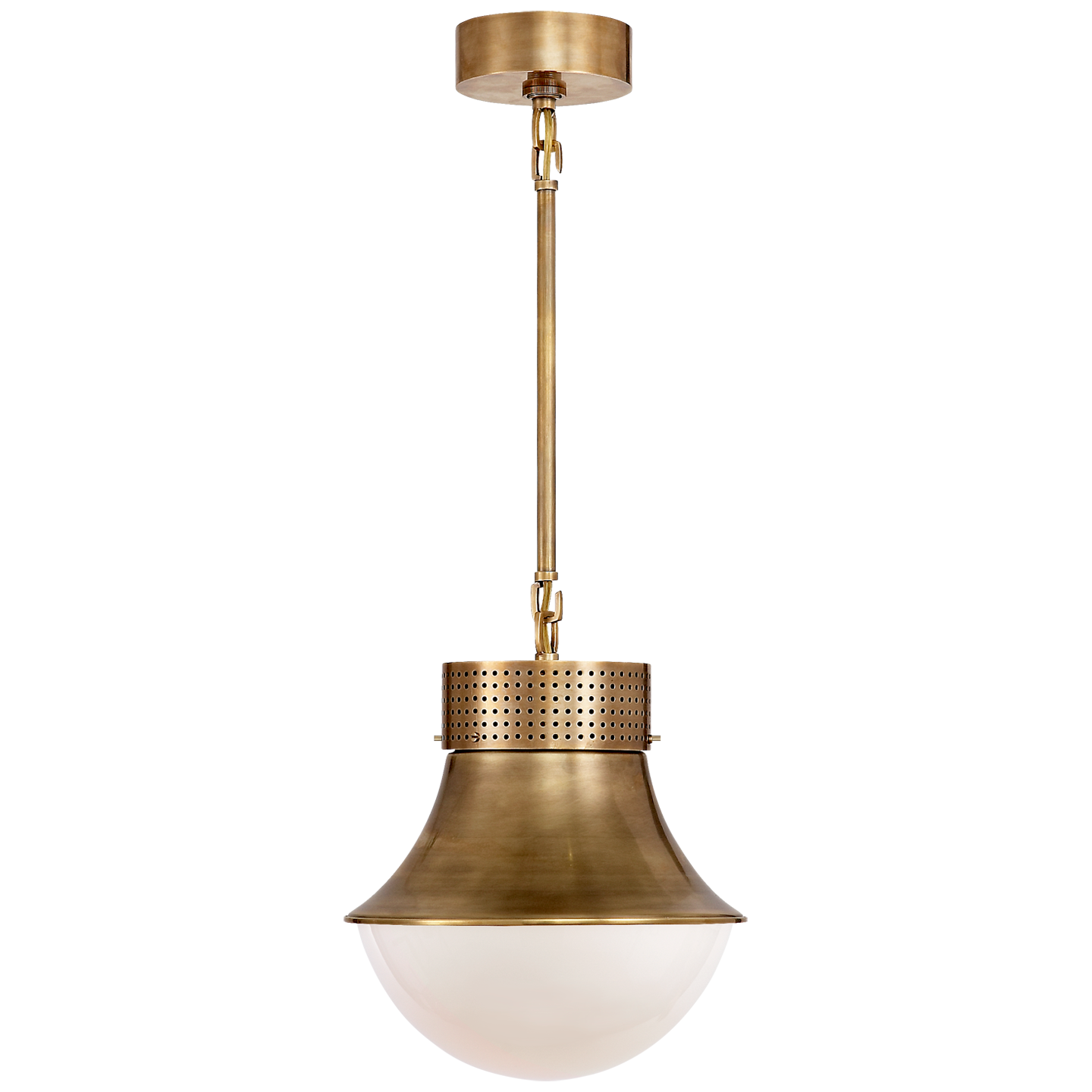Precision Small Pendant in Antique-Burnished Brass with White Glass