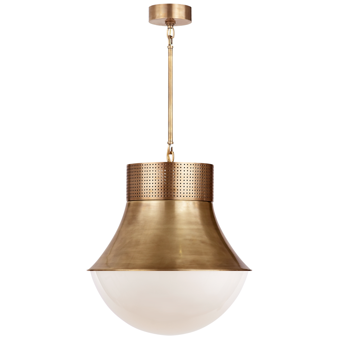 Precision Large Pendant in Antique-Burnished Brass with White Glass