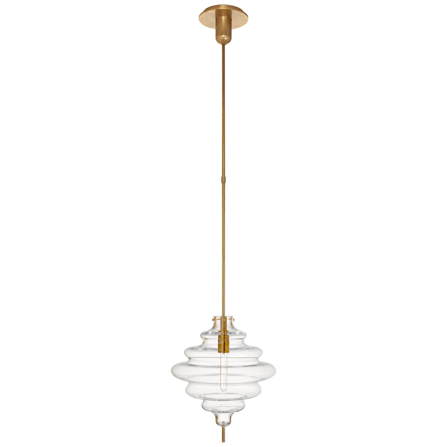 Tableau Medium Pendant in Antique-Burnished Brass with Clear Glass