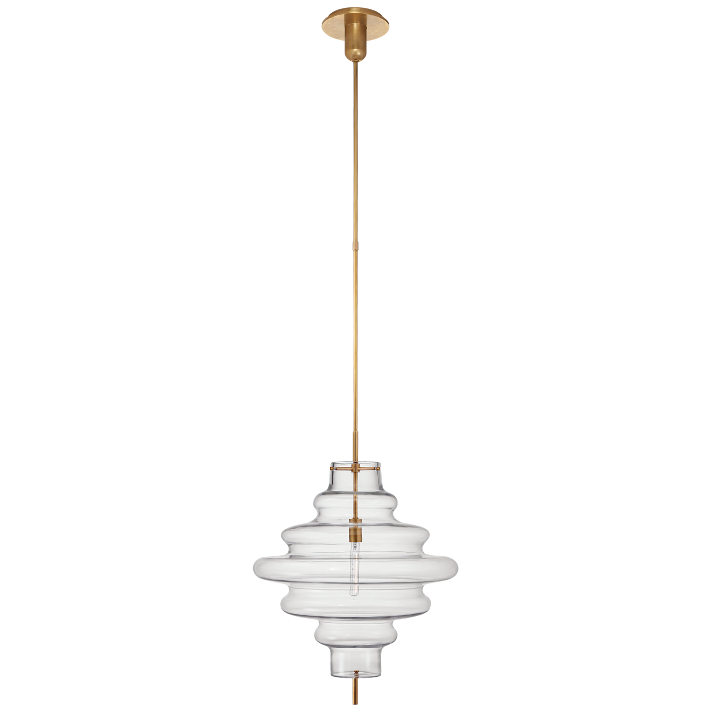Tableau Large Pendant in Antique-Burnished Brass with Clear Glass Shade