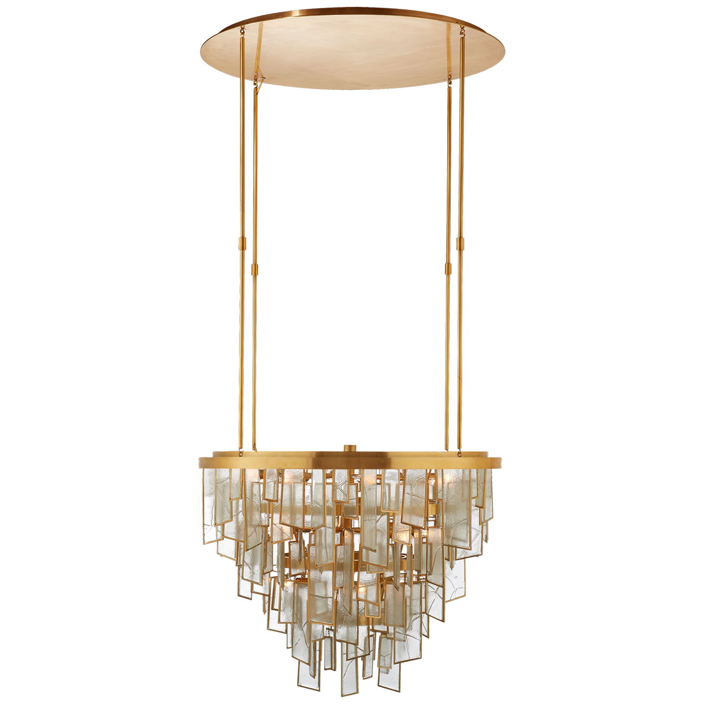 Ardent Medium Waterfall Chandelier in Antique-Burnished Brass with Fractured Glass Trim