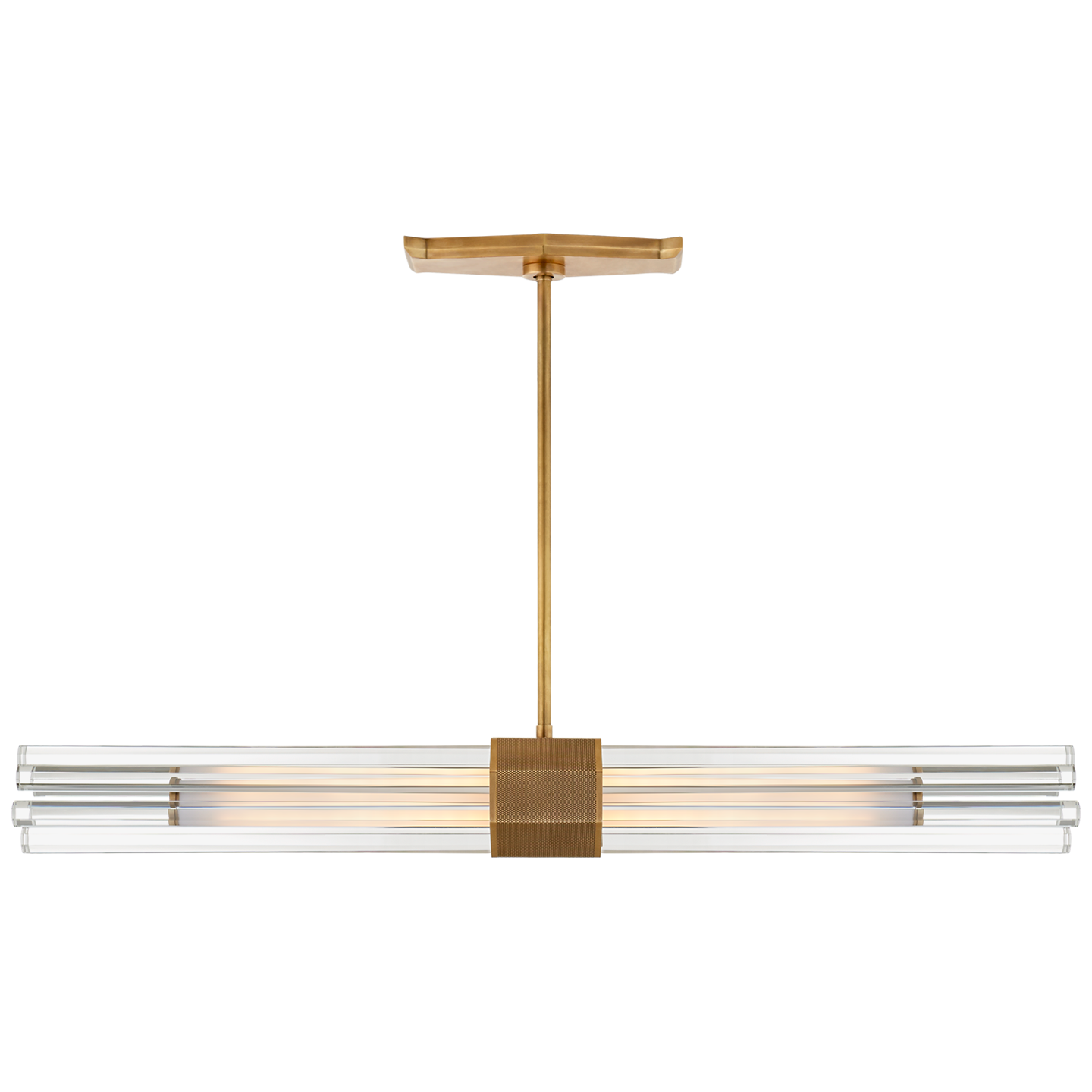 Fascio Medium Linear Chandelier in Hand-Rubbed Antique Brass with Crystal