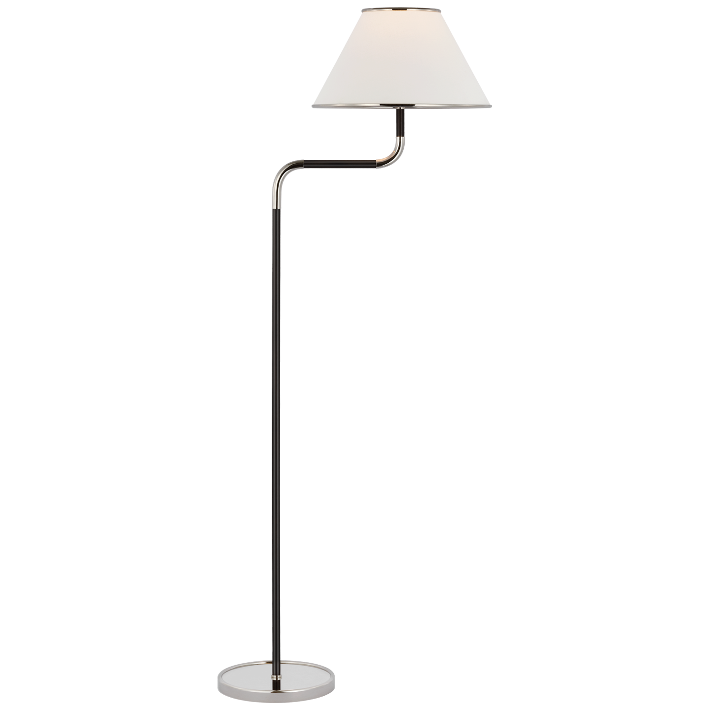 Rigby Medium Bridge Arm Floor Lamp in Polished Nickel and Ebony with Linen Shade