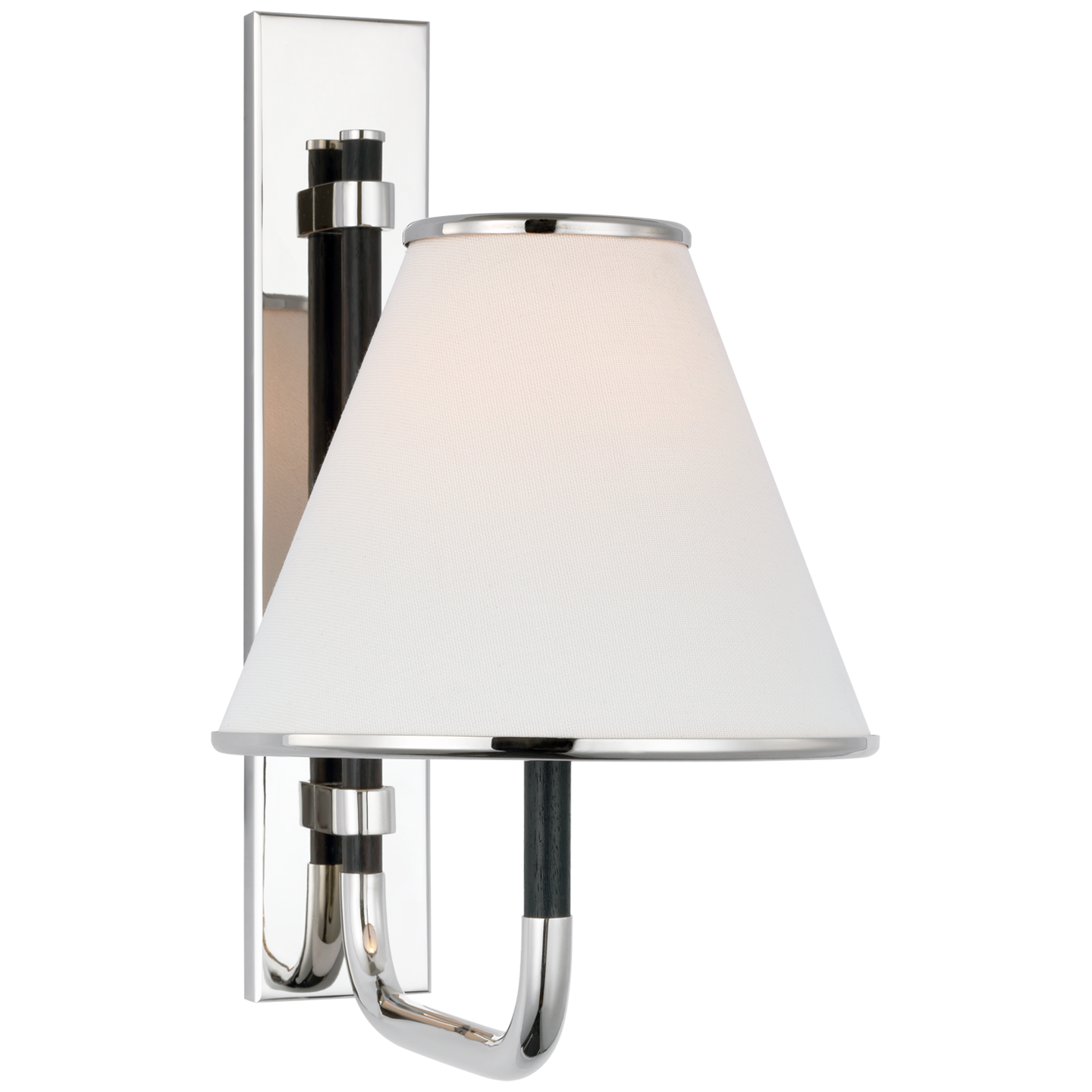 Rigby Small Sconce in Polished Nickel and Ebony with Linen Shade