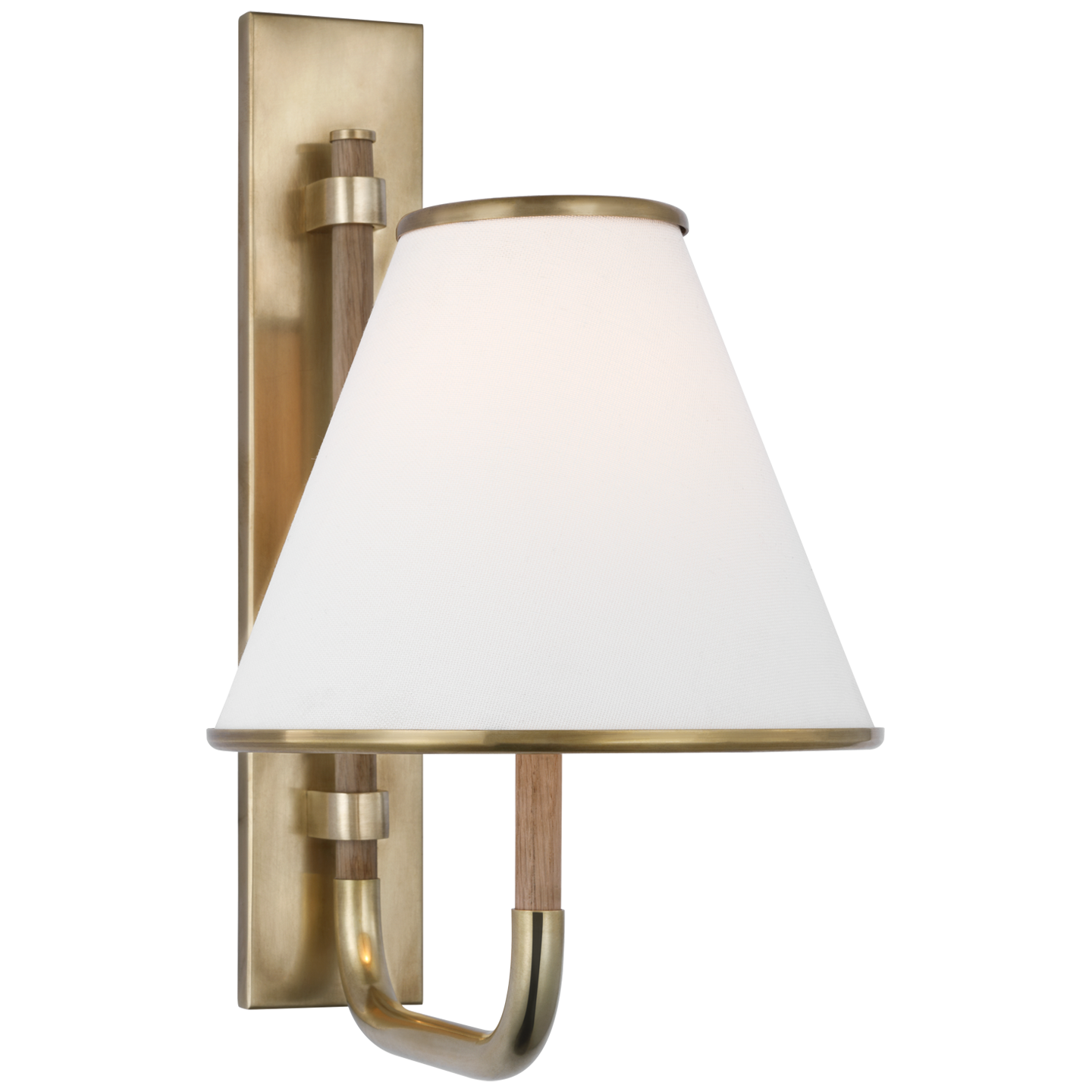 Rigby Small Sconce in Soft Brass and Natural Oak with Linen Shade