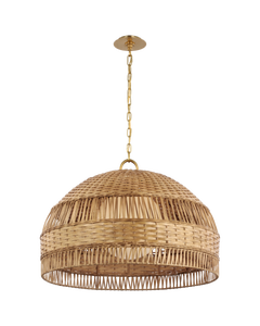 Whit Extra Large Dome Hanging Shade in Soft Brass and Natural Wicker