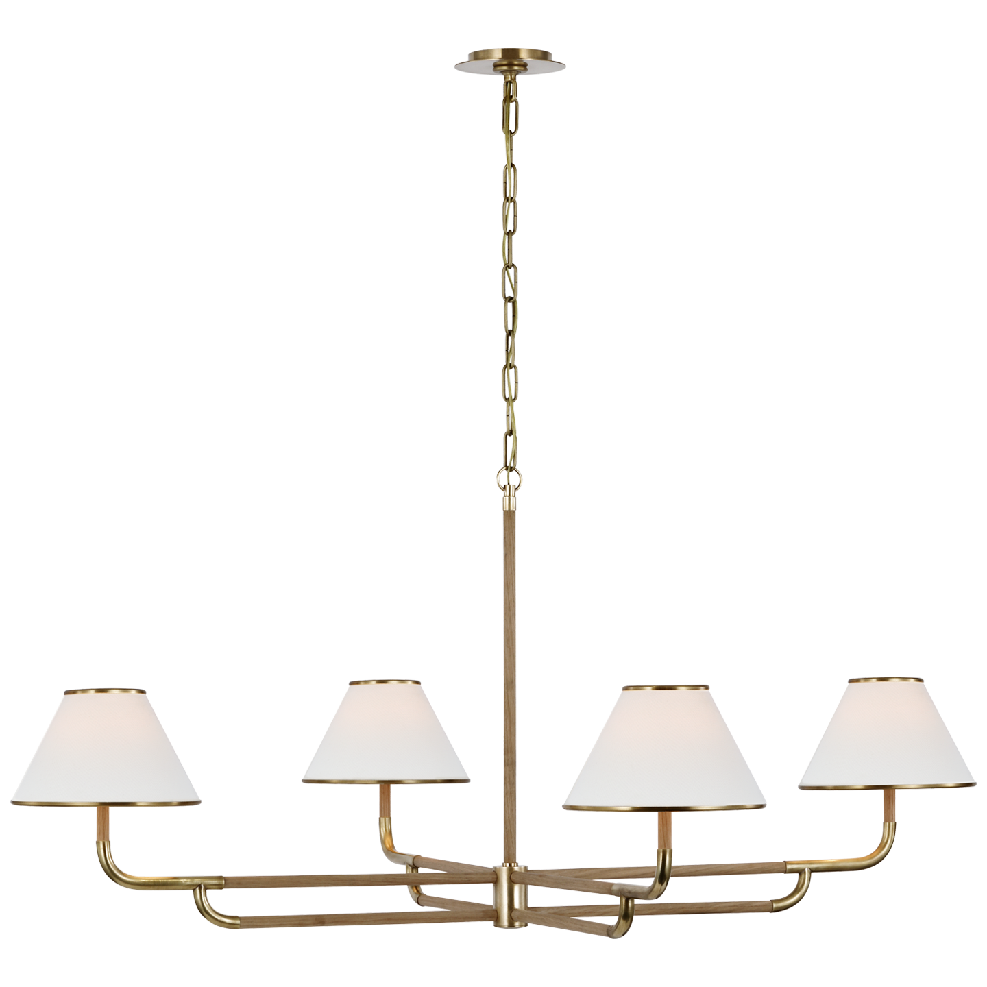 Rigby Grande Chandelier in Soft Brass and Natural Oak with Linen Shade