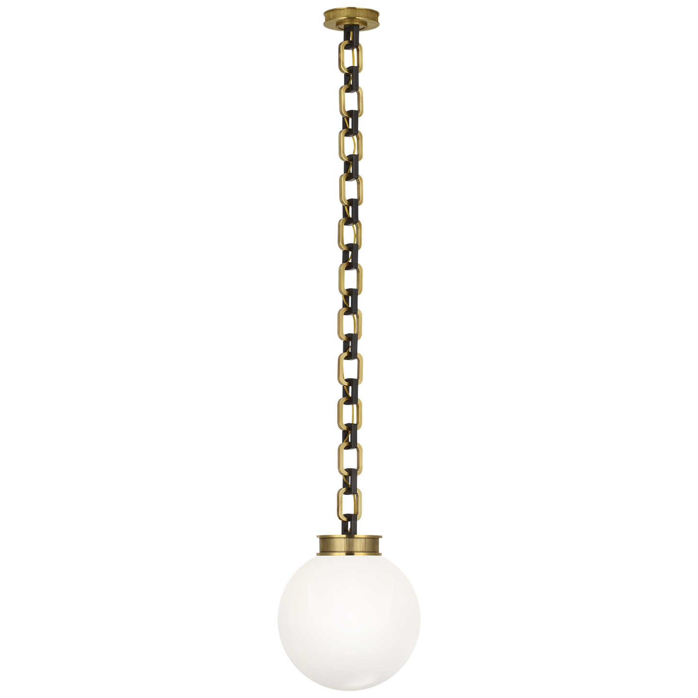 Bellamy 1 Light Statement Chain 12" Globe Chandelier in Soft Brass and Bronze with White Glass 220V