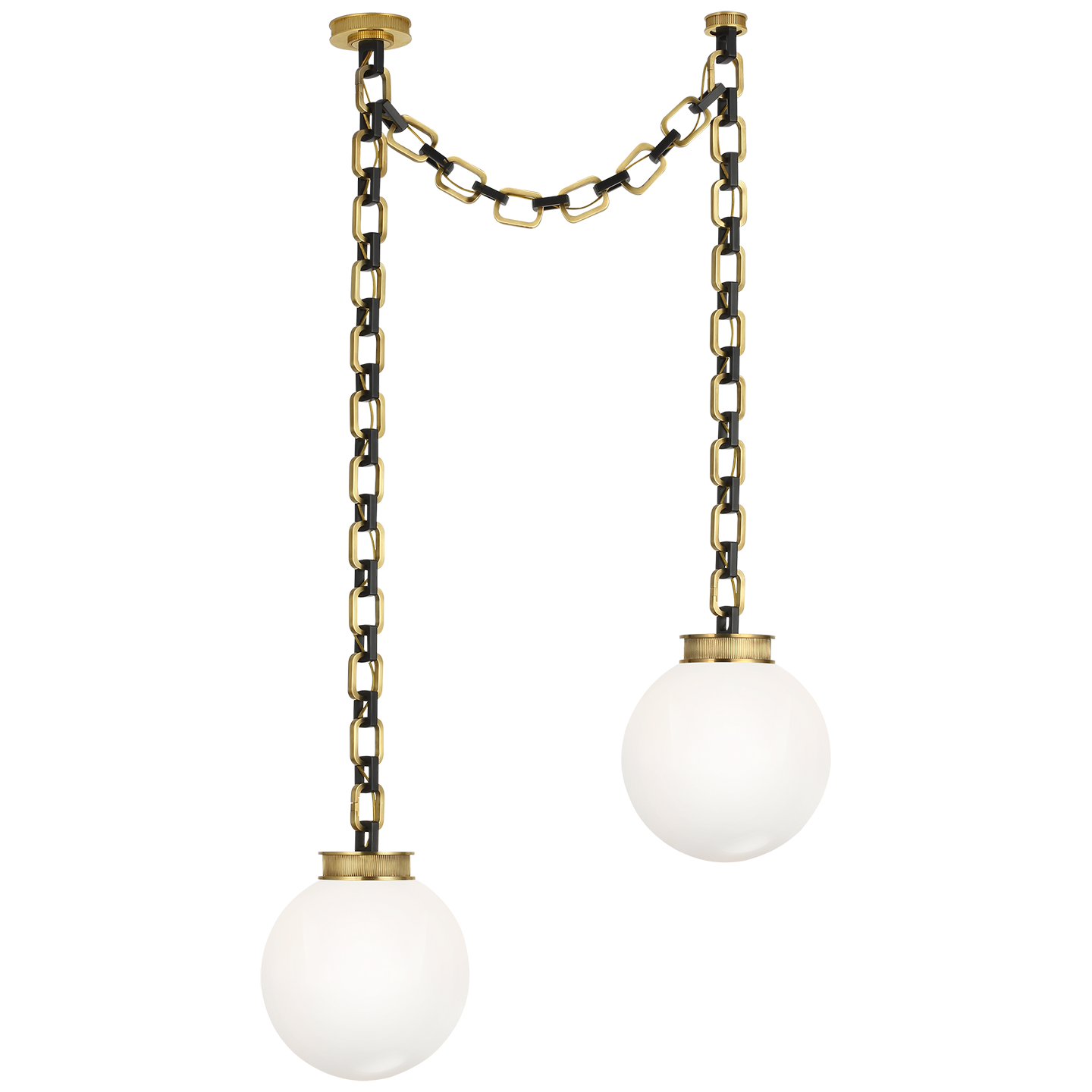 Bellamy 2 Light Statement Chain 12" Globe Chandelier in Soft Brass and Bronze with White Glass 220V