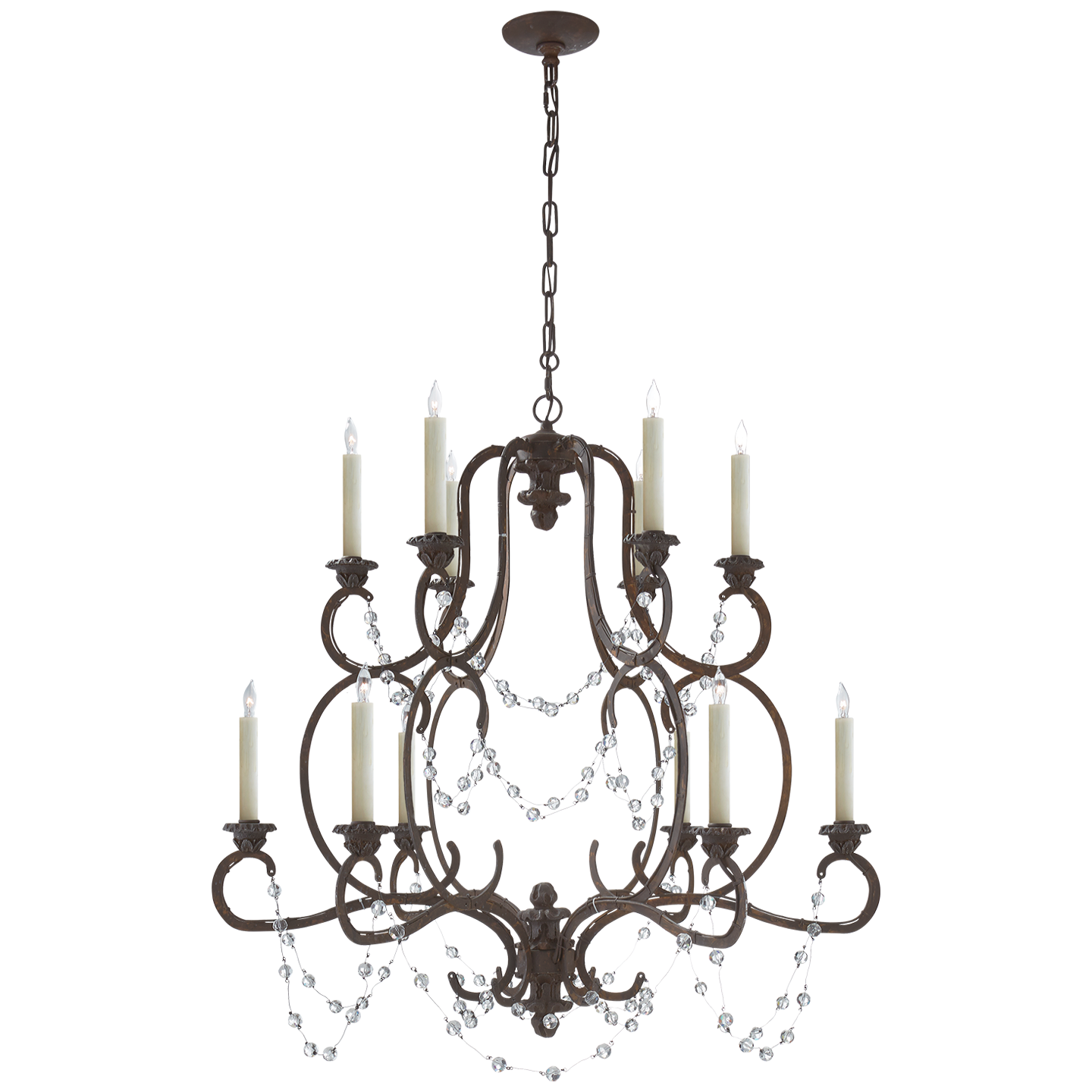 Lombardy Double Tier Chandelier in Rusted Steel