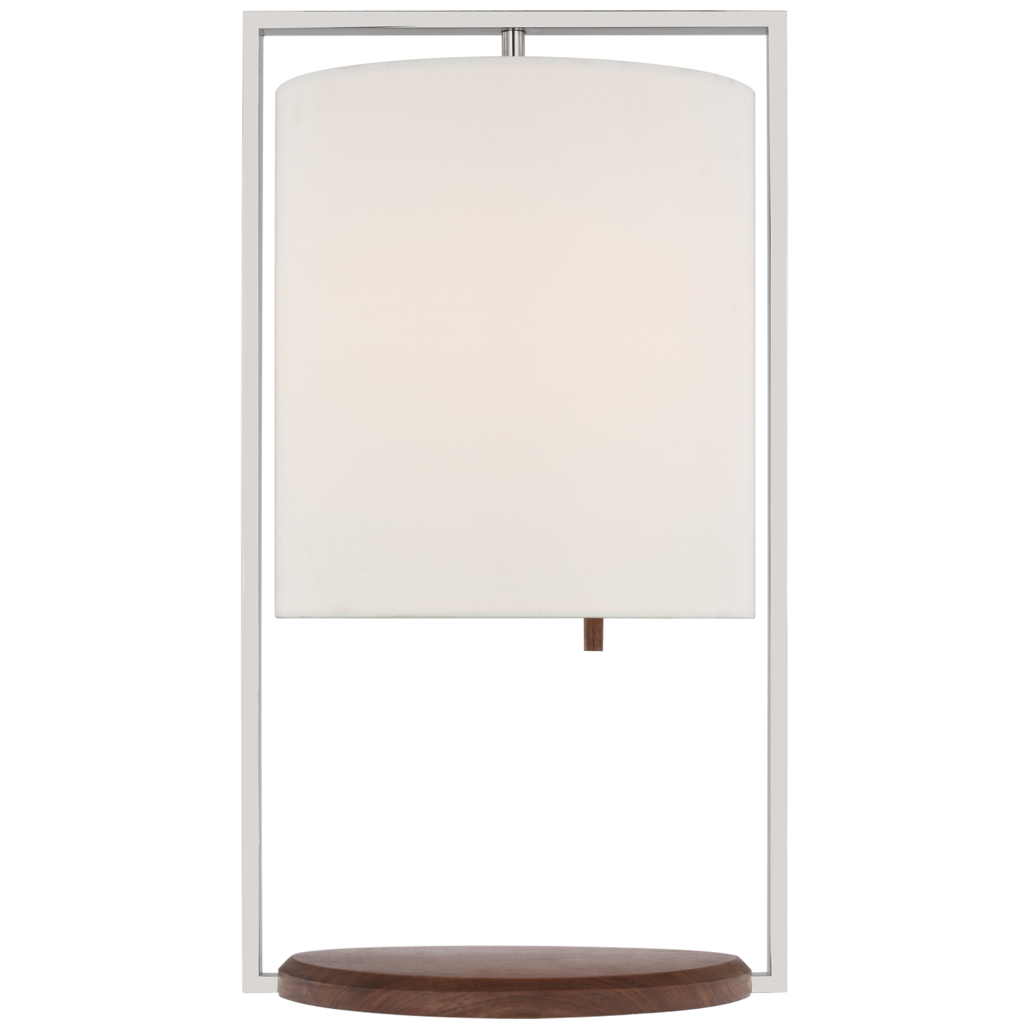 Zenz Medium Table Lamp in Polished Nickel and Walnut with Linen Shade Open Box