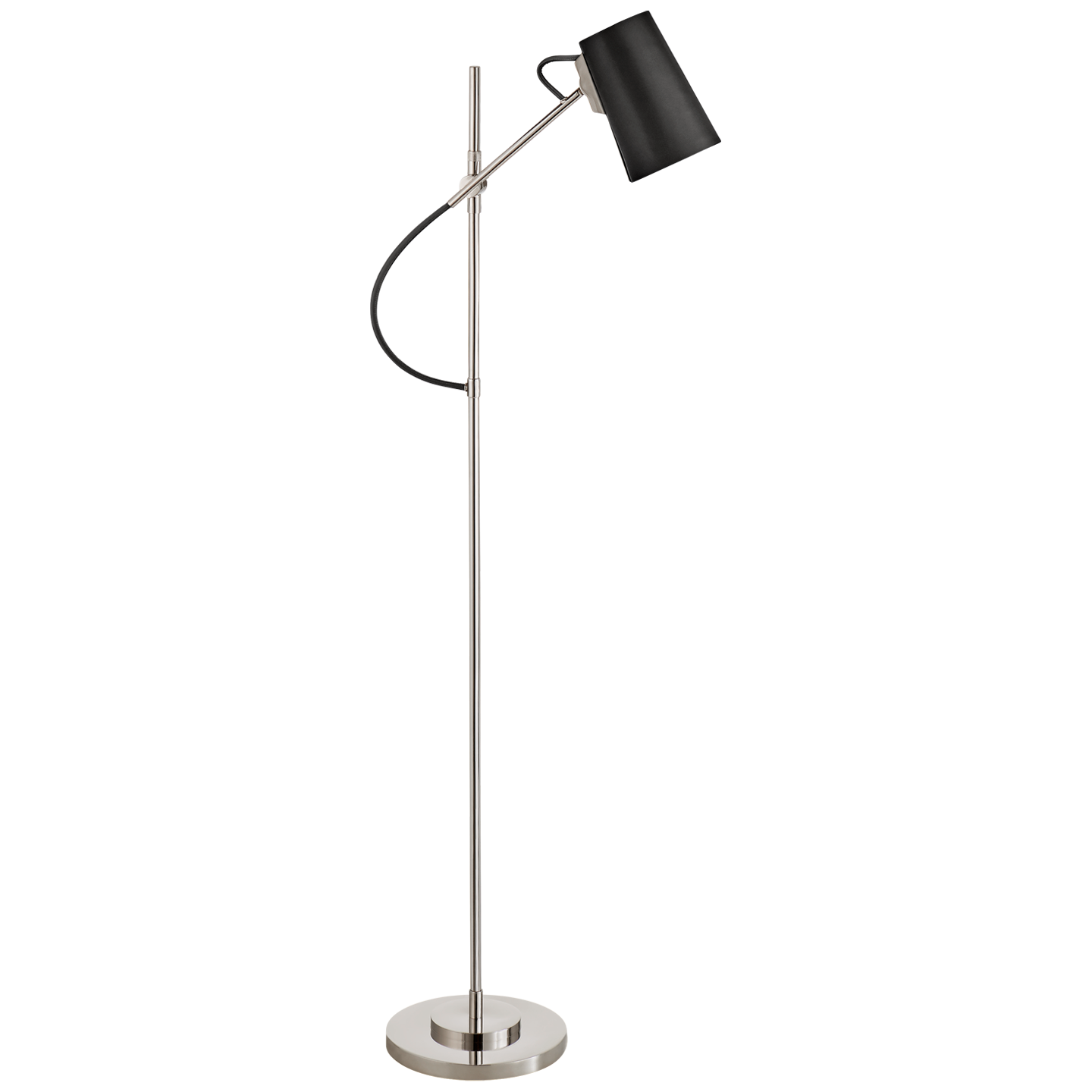 Benton Adjustable Floor Lamp in Polished Nickel with Chocolate Leather Shade